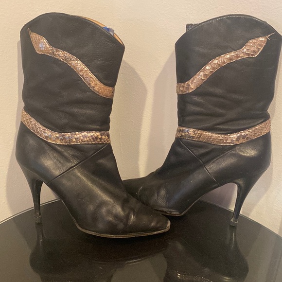Adige Paris Black leather snakeskin boots - Picture 1 of 6